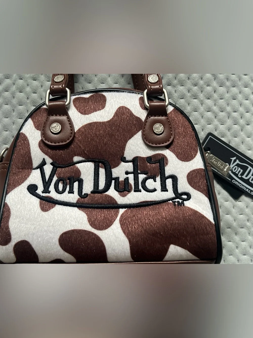 Von Dutch Brown & White Cow Print Pony Hair Bag — NWT